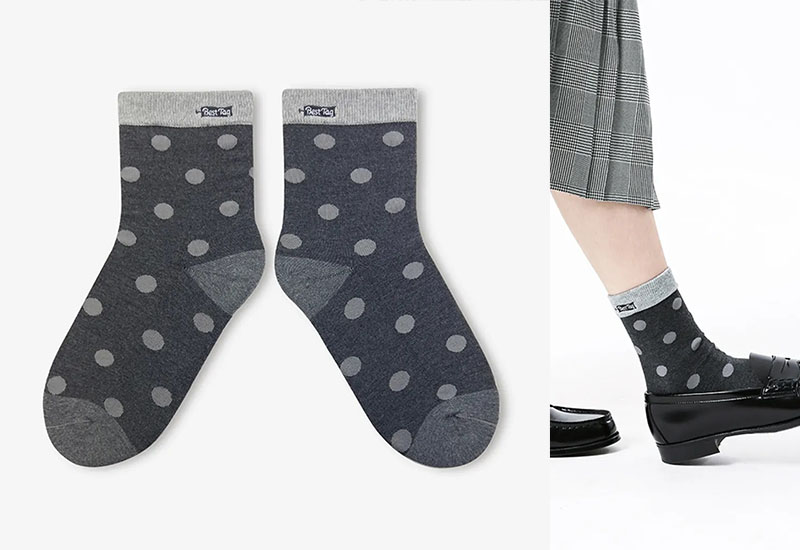 大圓點襪-黑灰 厚襪款(2種尺寸)